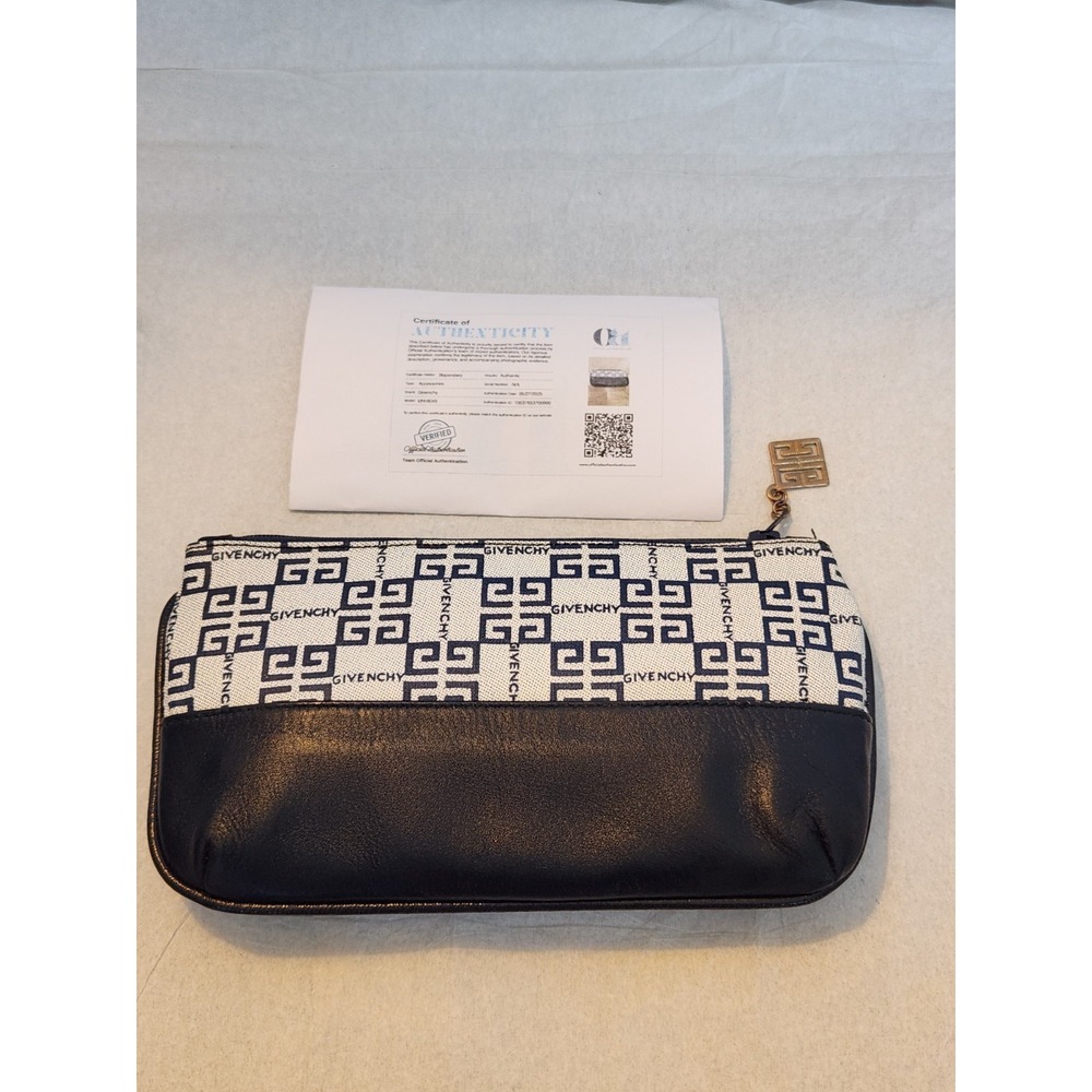 Givenchy vintage leather clutch bag Purse Makeup Cosmetic COA Authentic Blue
